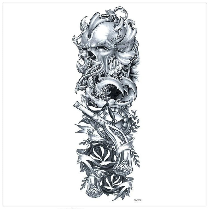 5-Piece Large Temporary Tattoo Sleeves – Waterproof, Full Arm Body Art for Men & Women | Skulls, Roosters & Swords