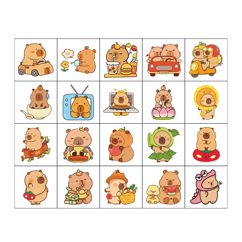 20Pcs/Set New Capybara Temporary Tattoo Stickers Cute Guinea Pig Cartoon Children Waterproof Tattoo for Kids Funny Birthday Gift