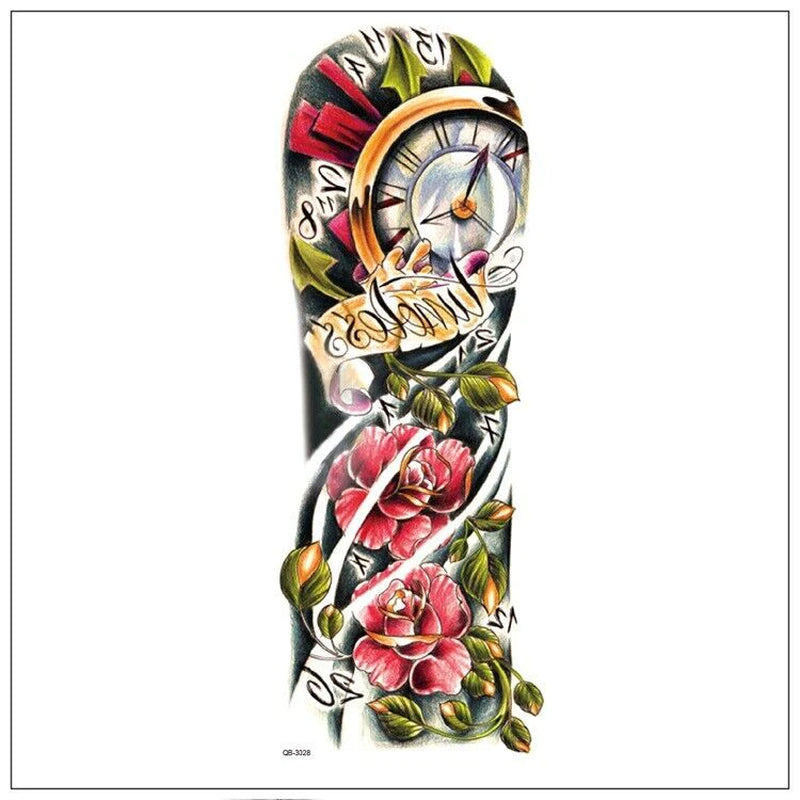 5-Piece Large Temporary Tattoo Sleeves – Waterproof, Full Arm Body Art for Men & Women | Skulls, Roosters & Swords