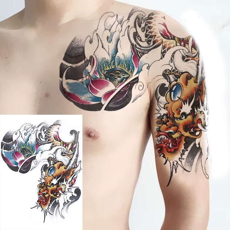 Shoulder & Upper Chest Temporary Tattoos – Japanese & Tribal Designs for Men | Waterproof Body Art | Long-Lasting & Bold