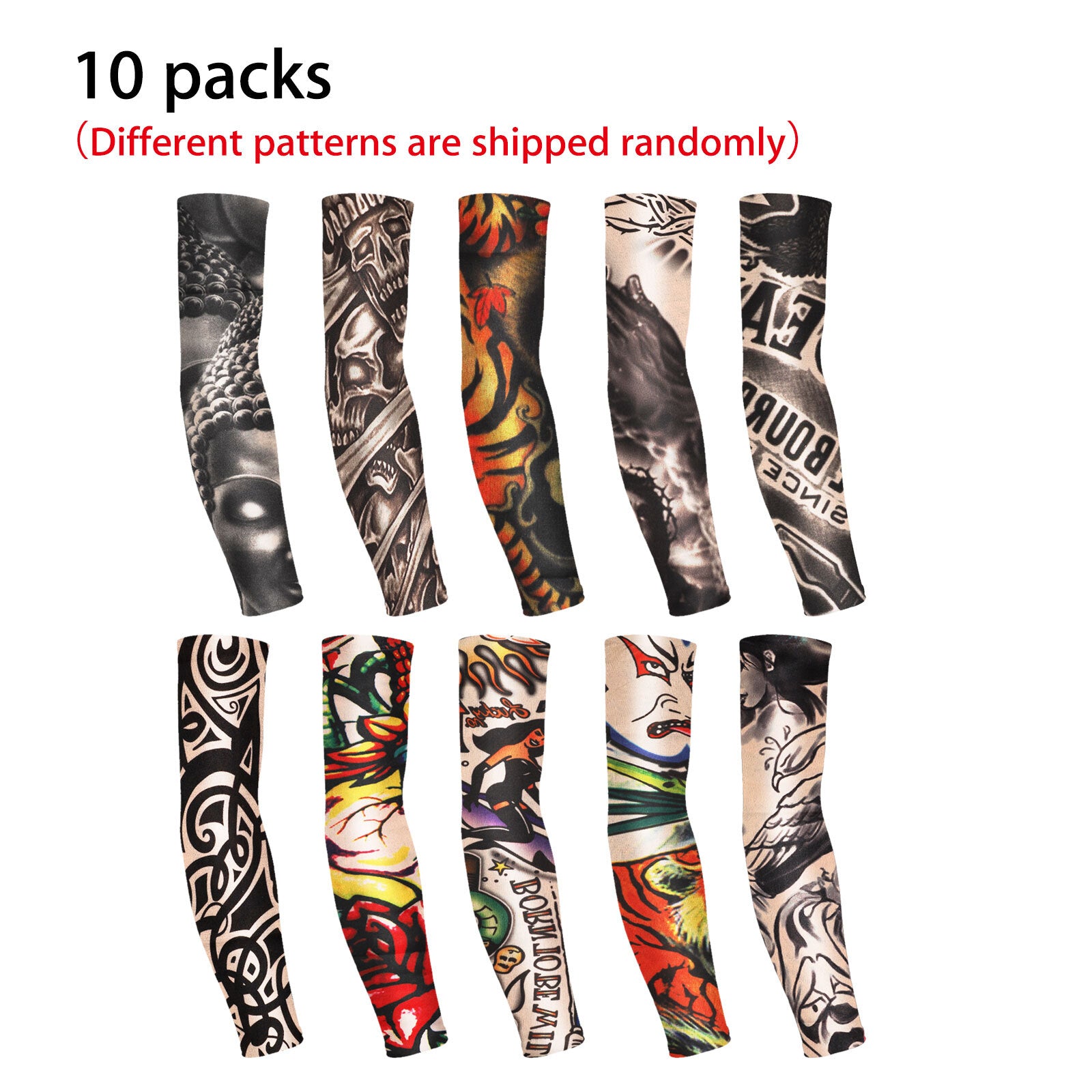 10-Pack Tattoo Arm Sleeves – UV Protection Cooling Covers for Sports, Sun & Style (Unisex)