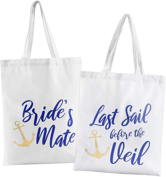 Nautical Bachelorette Party Canvas Bags – 12 Pack | “Last Sail Before the Veil” Bride & Bridesmaid Tote Bags | Nautical Bachelorette Party Favors & Decorations