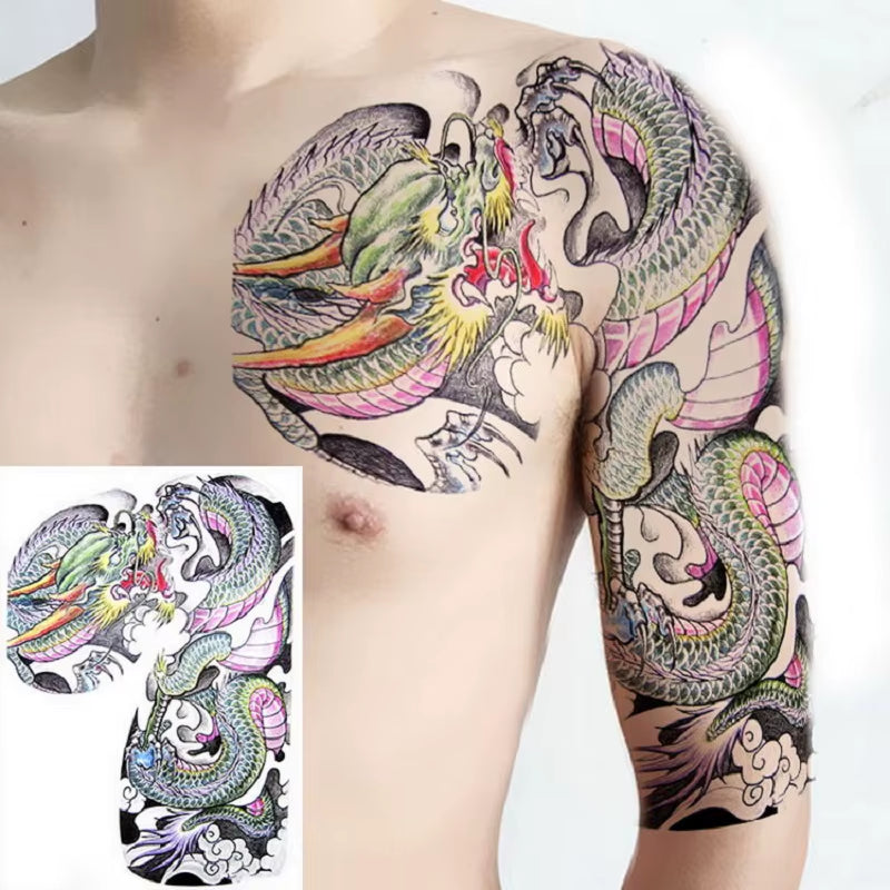 Shoulder & Upper Chest Temporary Tattoos – Japanese & Tribal Designs for Men | Waterproof Body Art | Long-Lasting & Bold