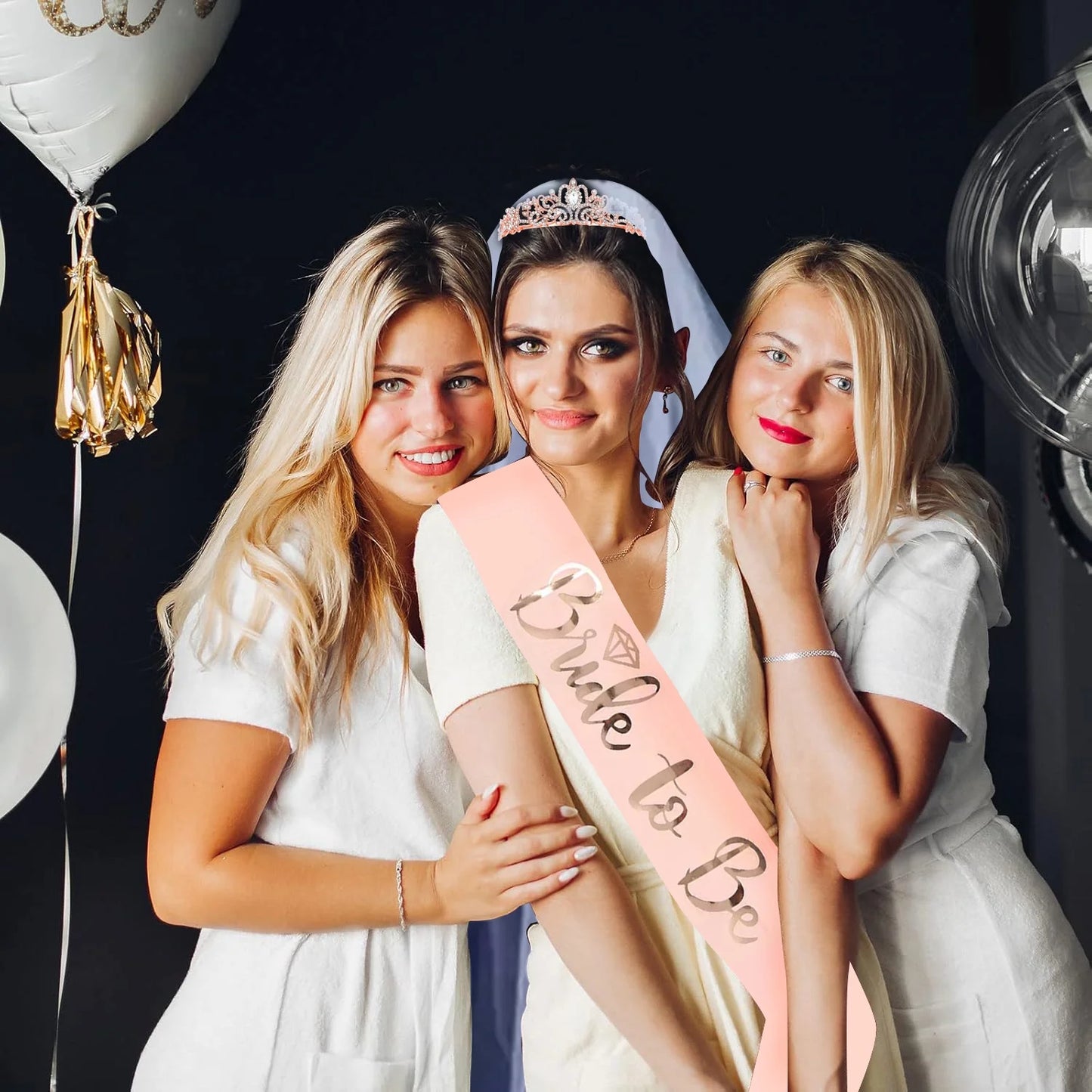 3-Piece Bride to Be Bachelorette Party Set – Rose Gold Tiara, Sash & Veil – Bridal Shower Decorations & Gifts