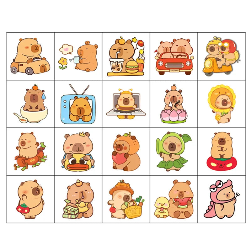 20Pcs/Set New Capybara Temporary Tattoo Stickers Cute Guinea Pig Cartoon Children Waterproof Tattoo for Kids Funny Birthday Gift