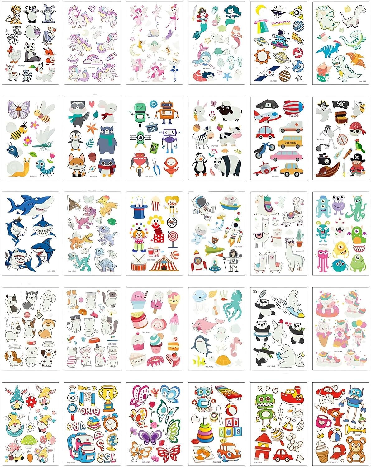 400 Pieces Luminous Temporary Tattoos for Kids ,Waterproof Fake Tattoo Glow in the Dark with Mixed Style Cartoon Tattoos, Butterfly Animal Unicorn Dinosaur Pirate Space Mermaid for Boys and Girls, Birthday Party Decorations Supplies,30 Sheets (Green Glow)