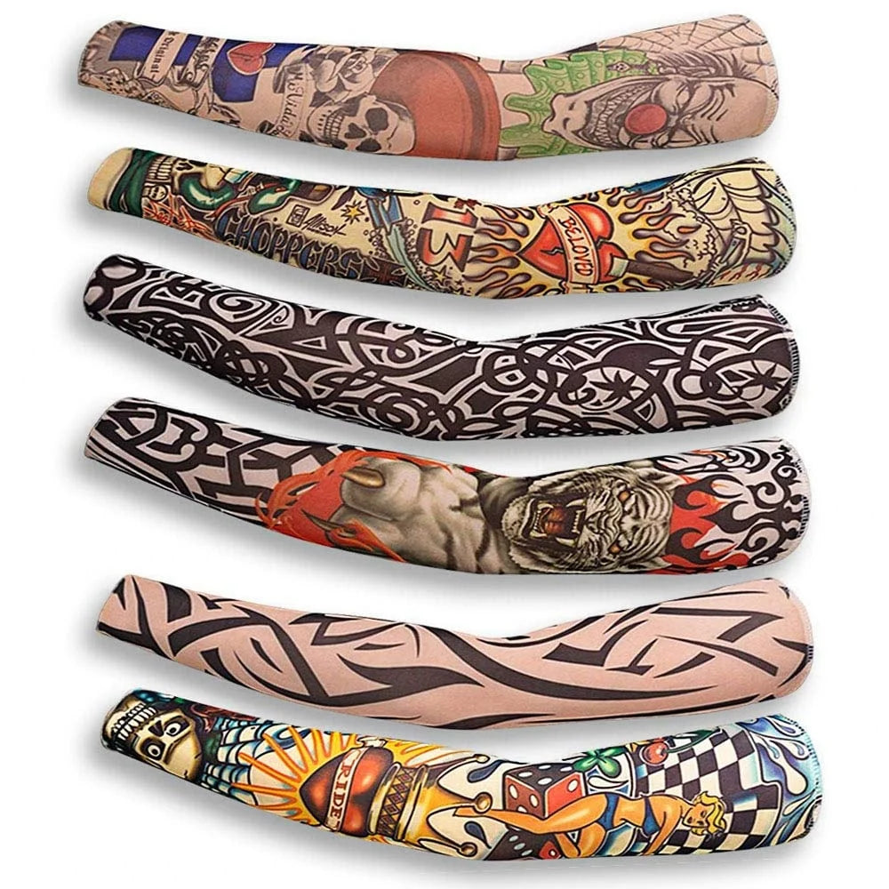 6-Pack Fake Temporary Tattoo Sleeves – Full Arm Slip-On UV Protection | Lifelike Tattoo Designs | Sunscreen Arm Covers for Men & Women