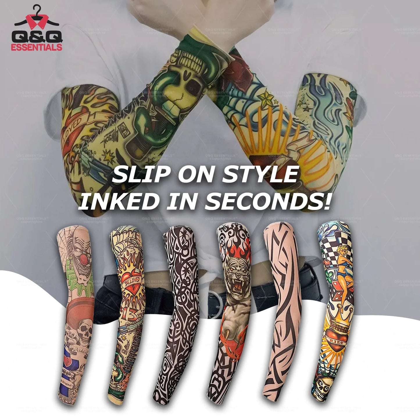 6-Pack Fake Temporary Tattoo Sleeves – Full Arm Slip-On UV Protection | Lifelike Tattoo Designs | Sunscreen Arm Covers for Men & Women