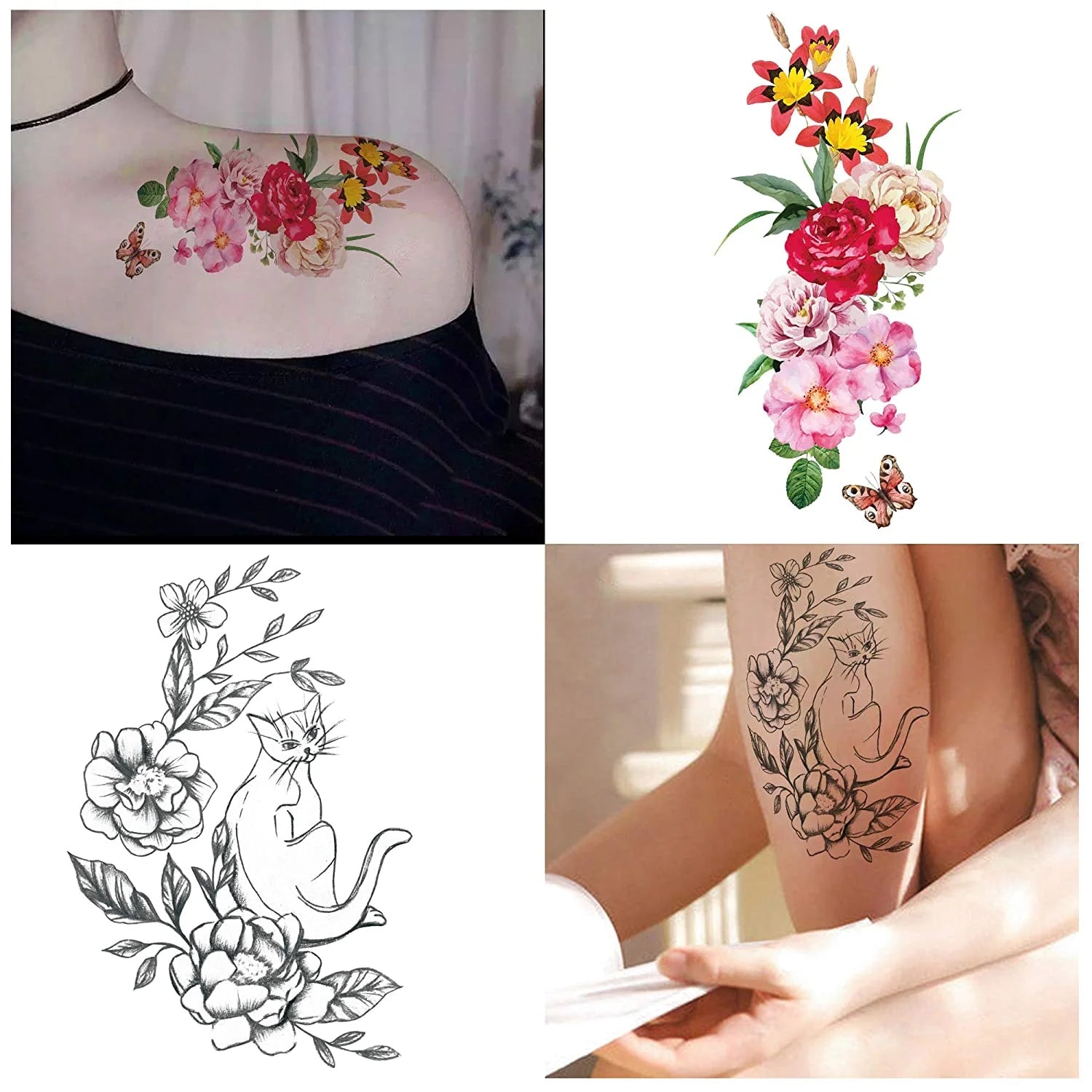 Peacock Bloom Tattoo Set – 15 Sheets of Waterproof Floral Temporary Tattoos for Women & Girls