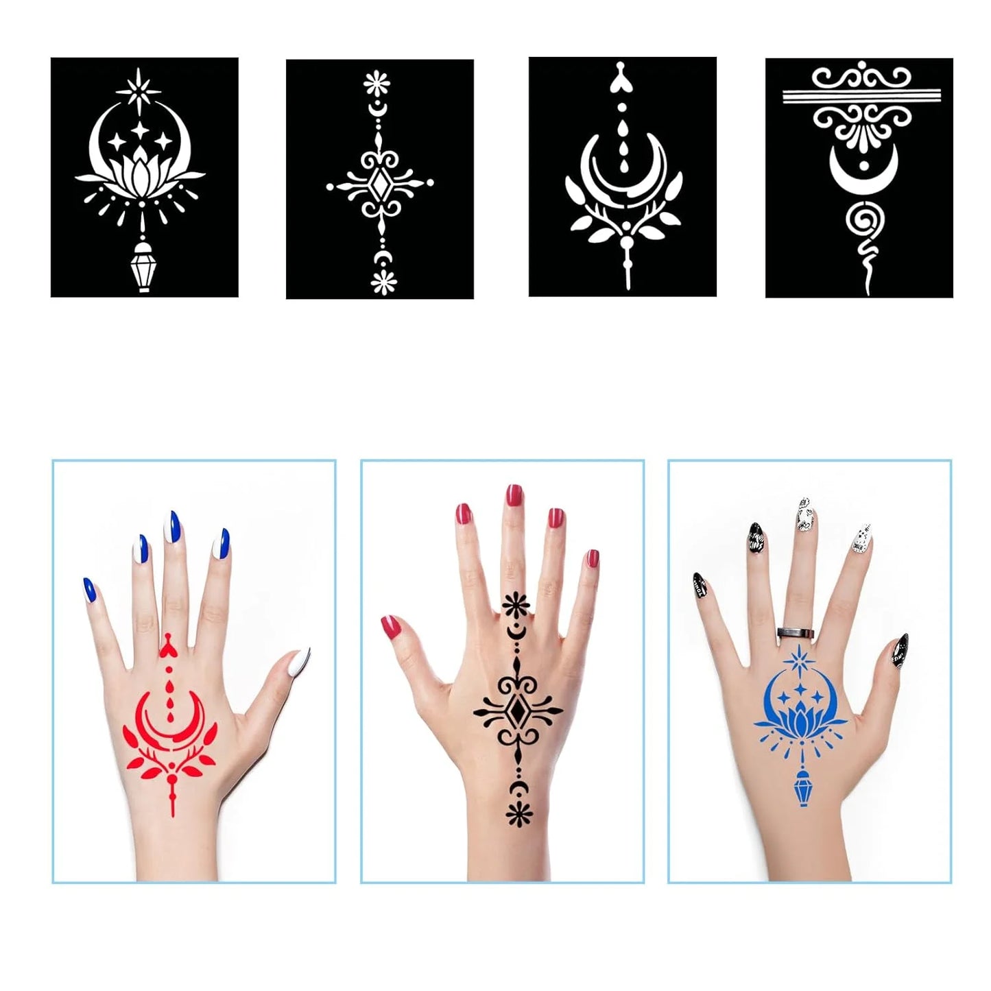 Henna Glow Stencil Set – 16 Sheets of Reusable Tattoo Stencils for Women & Girls