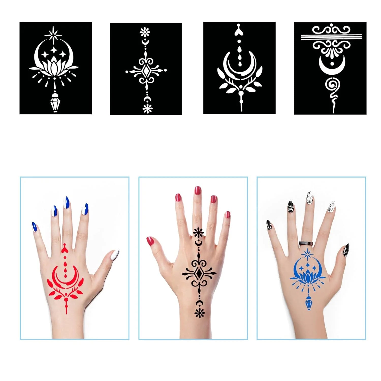 Henna Glow Stencil Set – 16 Sheets of Reusable Tattoo Stencils for Women & Girls
