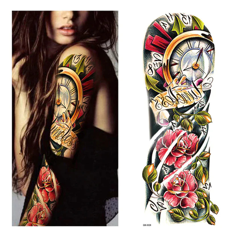 5-Piece Large Temporary Tattoo Sleeves – Waterproof, Full Arm Body Art for Men & Women | Skulls, Roosters & Swords