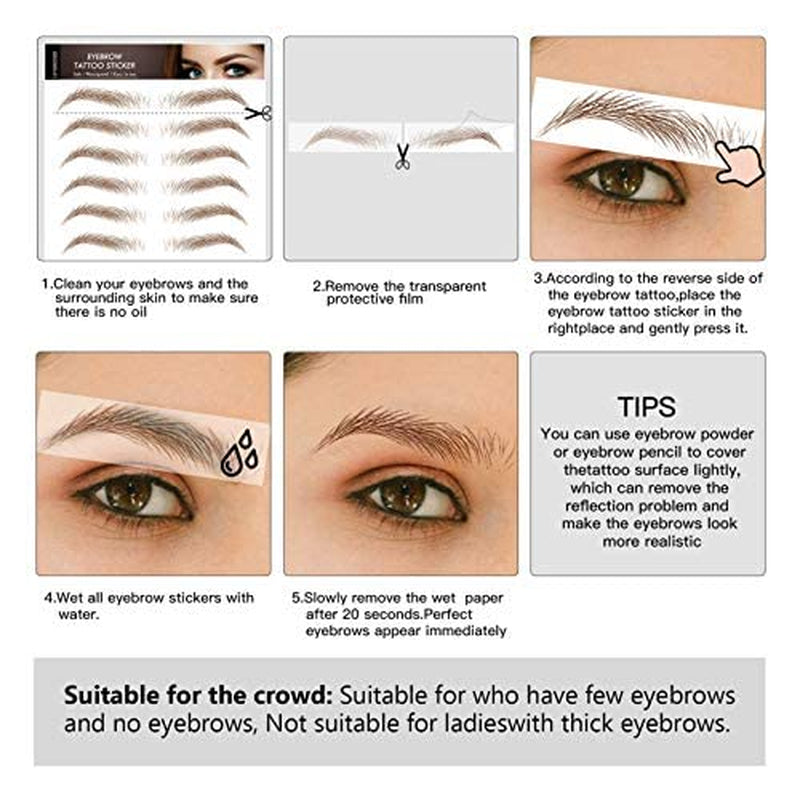 Eyebrow Tattoo Stickers – 5 Sheets of Waterproof Brown Stick-On Eyebrows for Women (Natural Look)