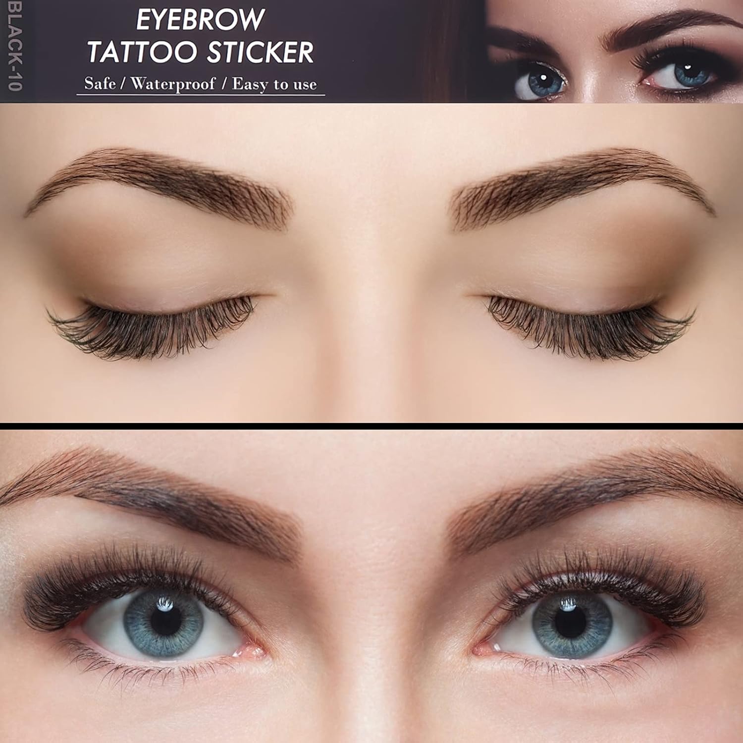 4D Eyebrow Tattoo Stickers – 6 Sheets, 66 Hair-Like Pairs (Black) – Waterproof, Long-Lasting, Natural Look
