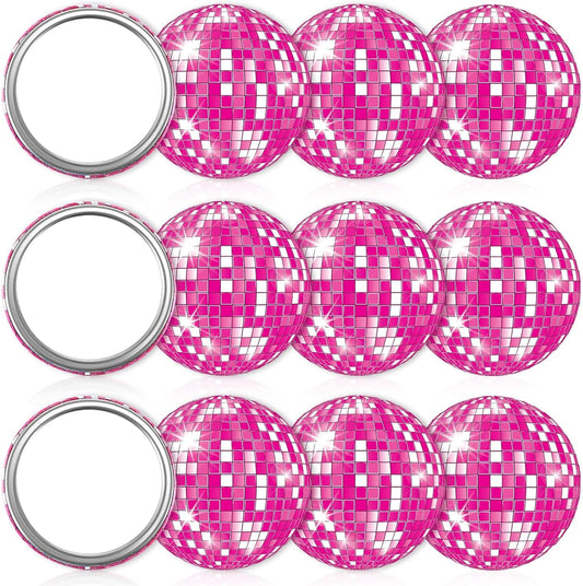 12 Pcs Disco Ball Compact Mirror Bulk Hot Pink Party Favors 2.76In Cowgirl Handheld Pocket Mirror Glitter Party Vintage round Makeup Portable for Girls Women Gift Birthday Bachelorette