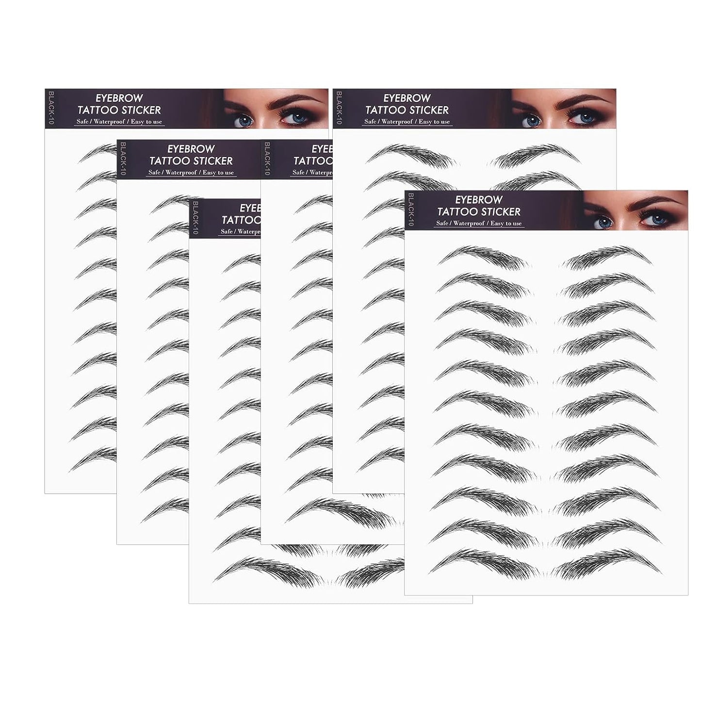 4D Eyebrow Tattoo Stickers – 6 Sheets, 66 Hair-Like Pairs (Black) – Waterproof, Long-Lasting, Natural Look