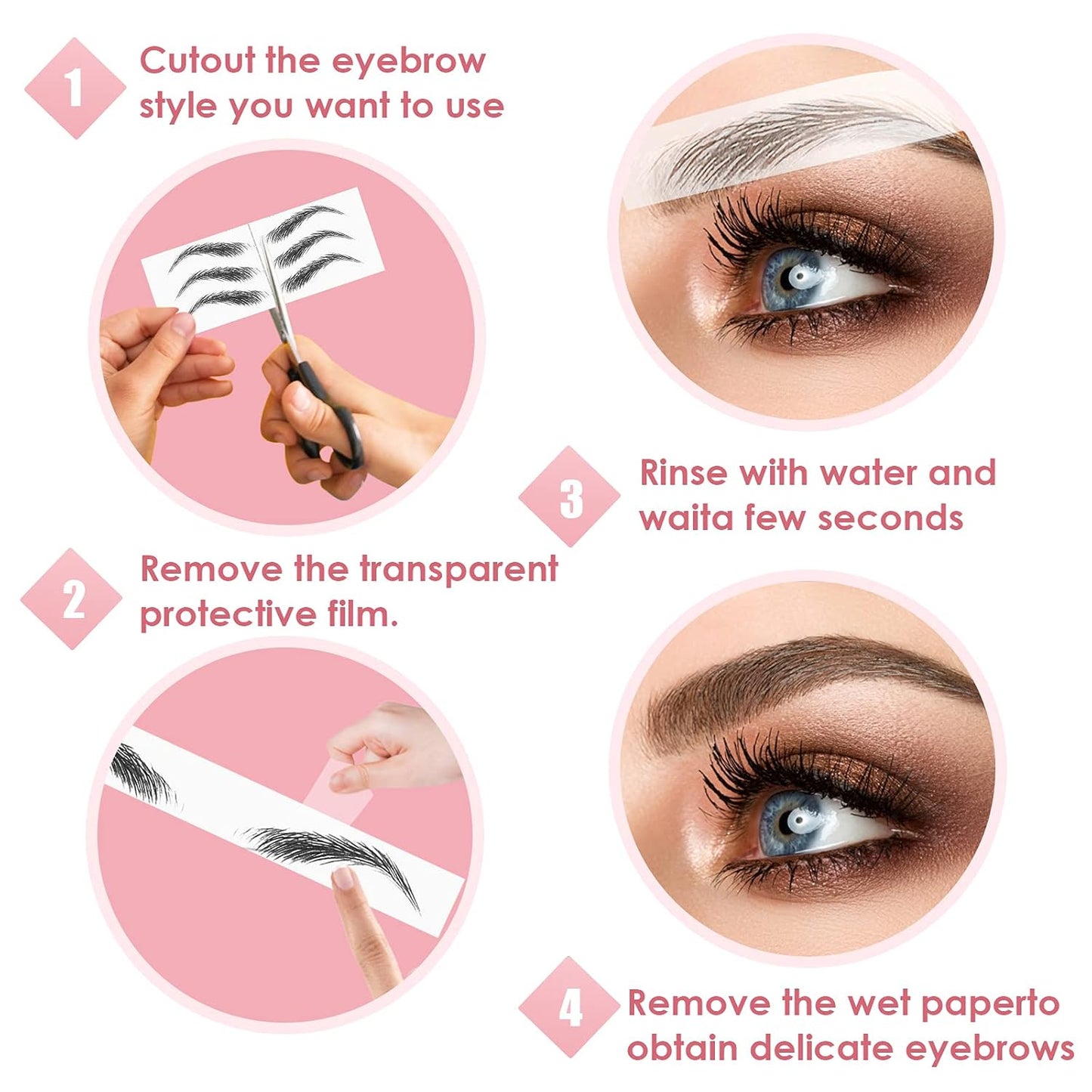4D Eyebrow Tattoo Stickers – 6 Sheets, 66 Hair-Like Pairs (Black) – Waterproof, Long-Lasting, Natural Look