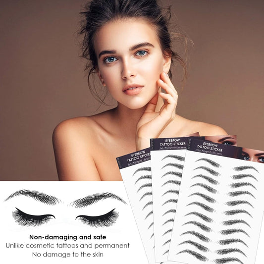 4D Eyebrow Tattoo Stickers – 6 Sheets, 66 Hair-Like Pairs (Black) – Waterproof, Long-Lasting, Natural Look