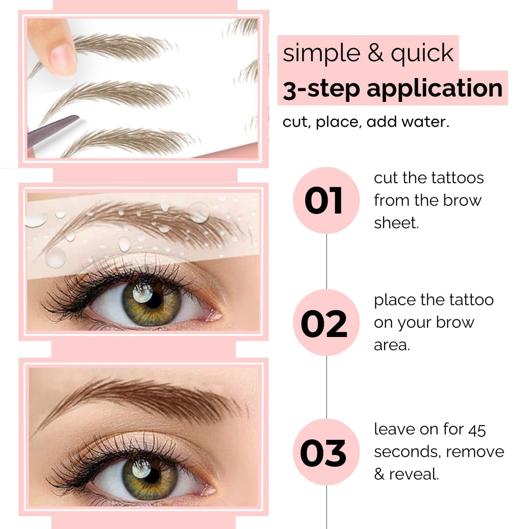 Temporary Eyebrow Tattoos – Waterproof Hair-Like Peel-Off Brow Stickers (Medium Brown, Variety Pack)