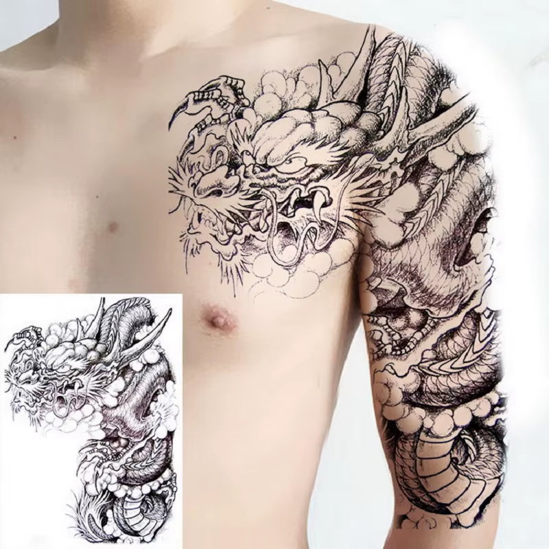 Shoulder & Upper Chest Temporary Tattoos – Japanese & Tribal Designs for Men | Waterproof Body Art | Long-Lasting & Bold