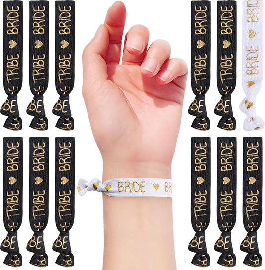 Bachelorette Party Wristbands – Pack of 12 Bride & Bride Tribe Elastic Bracelets – Black & White Bachelorette Favors