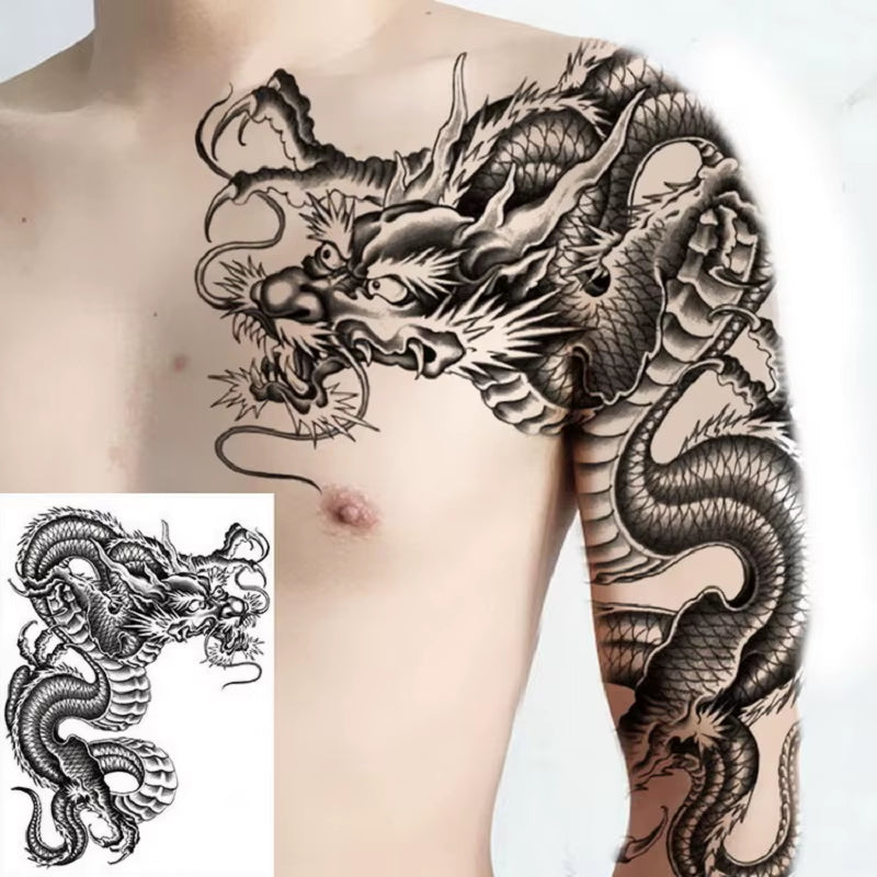 Shoulder & Upper Chest Temporary Tattoos – Japanese & Tribal Designs for Men | Waterproof Body Art | Long-Lasting & Bold