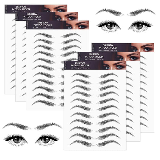 4D Eyebrow Tattoo Stickers – 6 Sheets, 66 Hair-Like Pairs (Black) – Waterproof, Long-Lasting, Natural Look