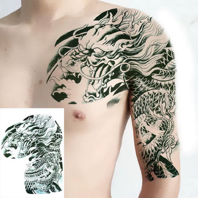 Shoulder & Upper Chest Temporary Tattoos – Japanese & Tribal Designs for Men | Waterproof Body Art | Long-Lasting & Bold