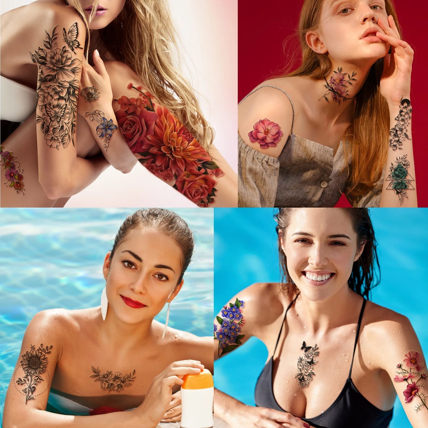 Floral Ink Tattoo Set – 40 Sheets of Rose Temporary Tattoos for Women & Girls