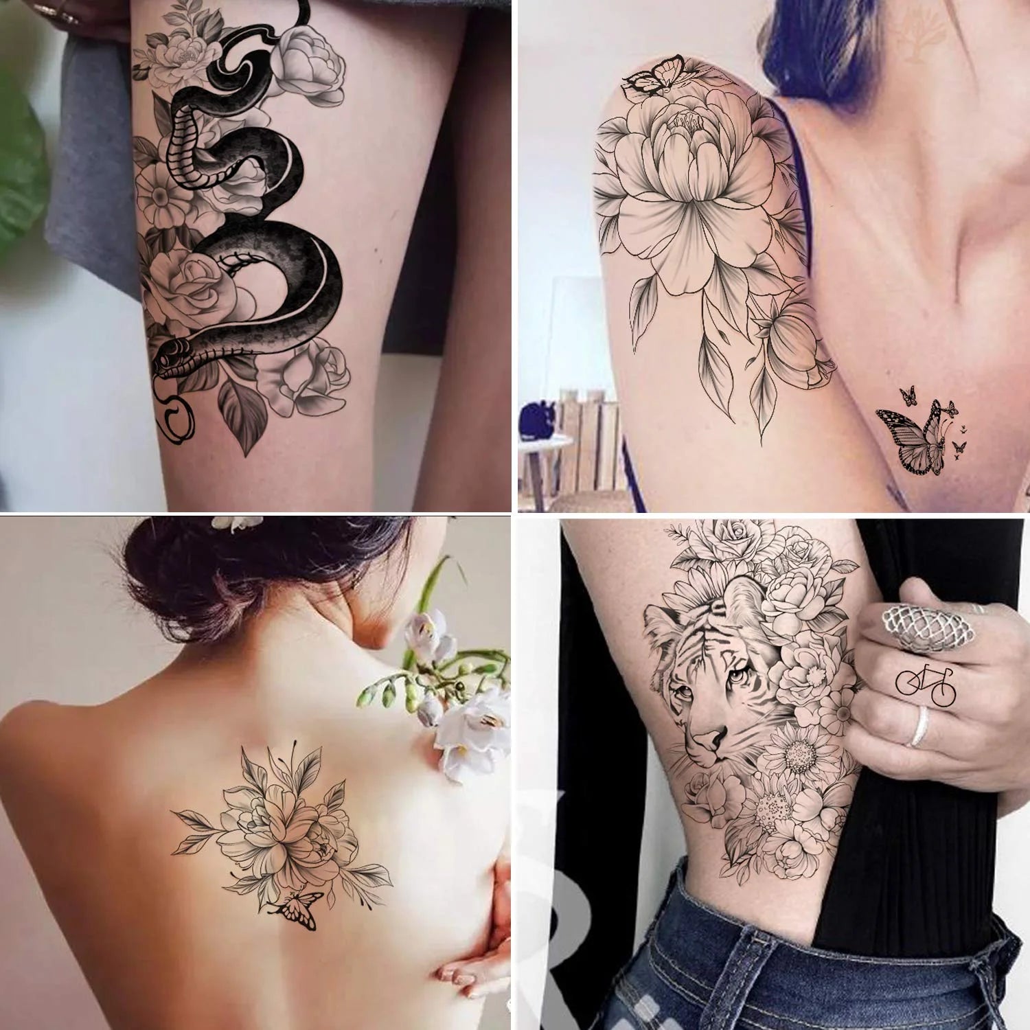 49 Sheets Flower Temporary Tattoos Sticker Large Sexy Flowers Butterfly Snake Waterproof Half Arm Fake Tattoo Sticker
