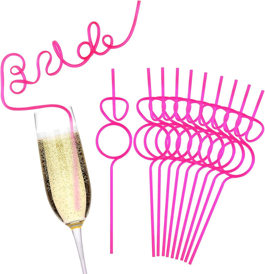 Bride & Diamond Ring Straws – 11PCS Bachelorette Party Drink Decor | Pink Bridal Shower & Hen Party Accessories | Reusable Plastic Straws