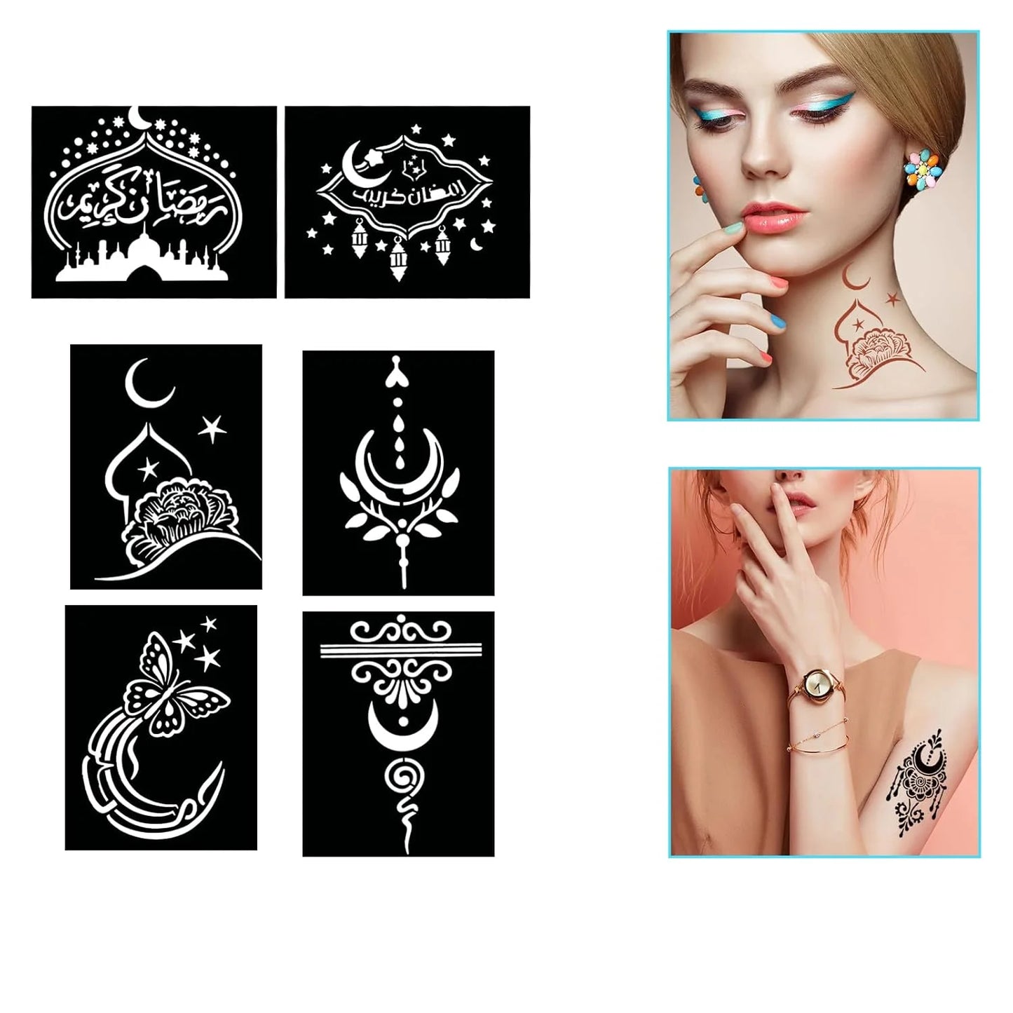 Henna Glow Stencil Set – 16 Sheets of Reusable Tattoo Stencils for Women & Girls