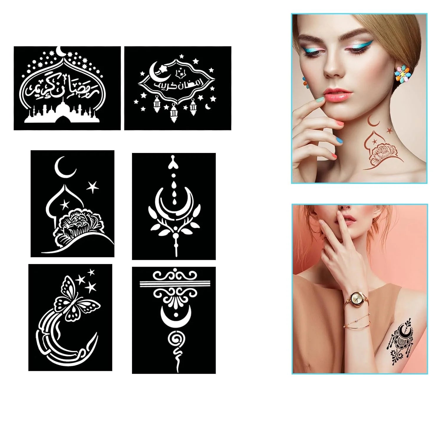 Henna Glow Stencil Set – 16 Sheets of Reusable Tattoo Stencils for Women & Girls