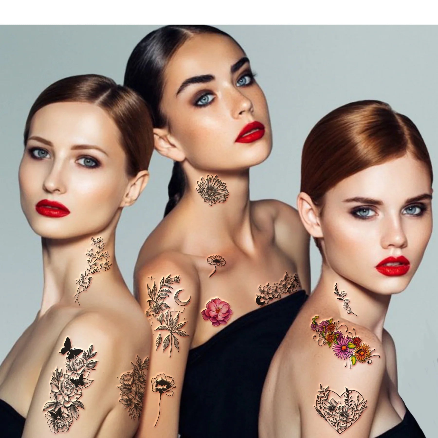 Floral Ink Tattoo Set – 40 Sheets of Rose Temporary Tattoos for Women & Girls