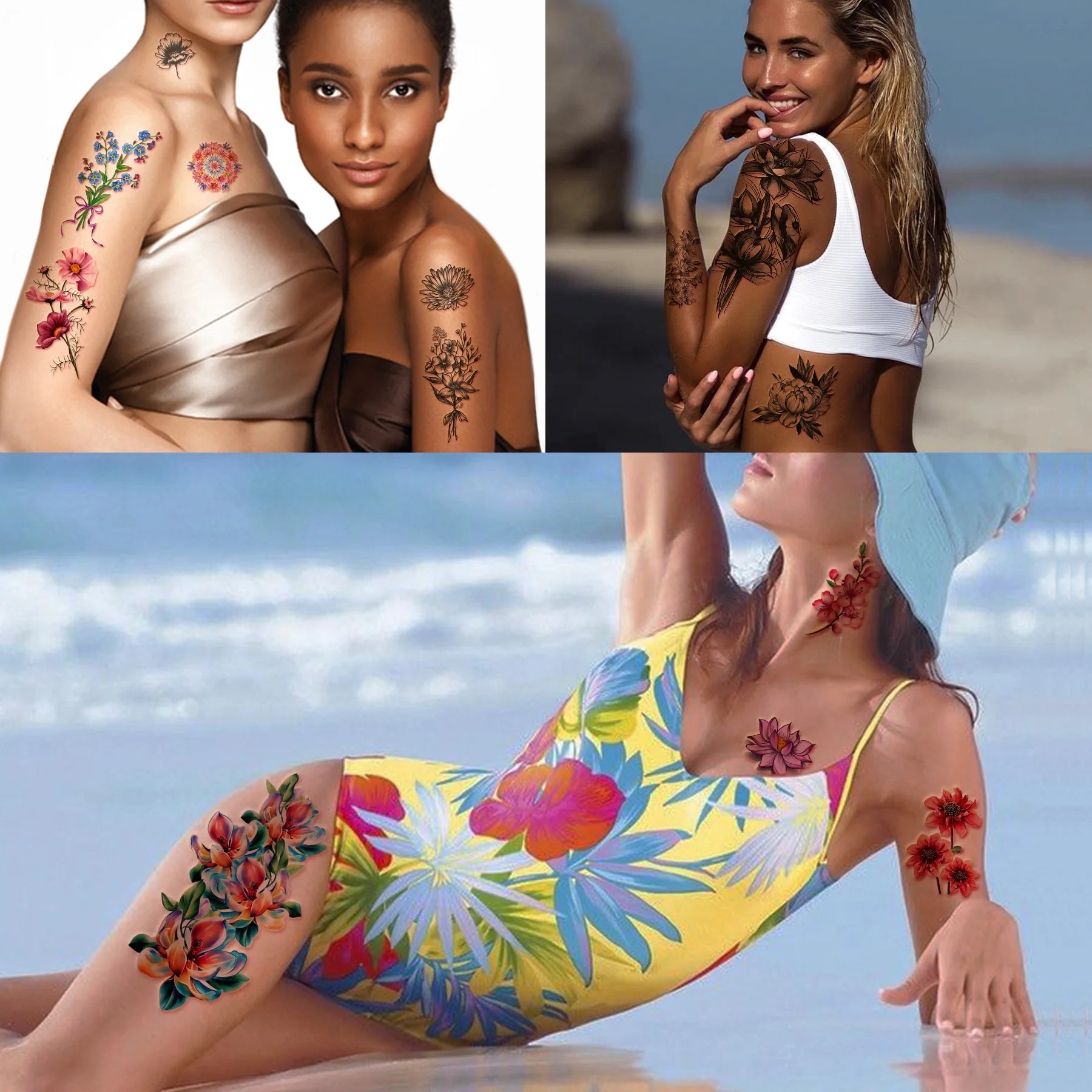 Floral Ink Tattoo Set – 40 Sheets of Rose Temporary Tattoos for Women & Girls