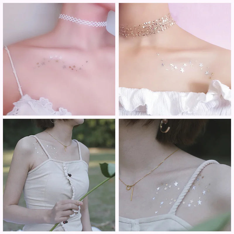 Metallic Star Temporary Tattoo – Gold & Silver Waterproof Body Art Stickers | Small, Subtle & Chic