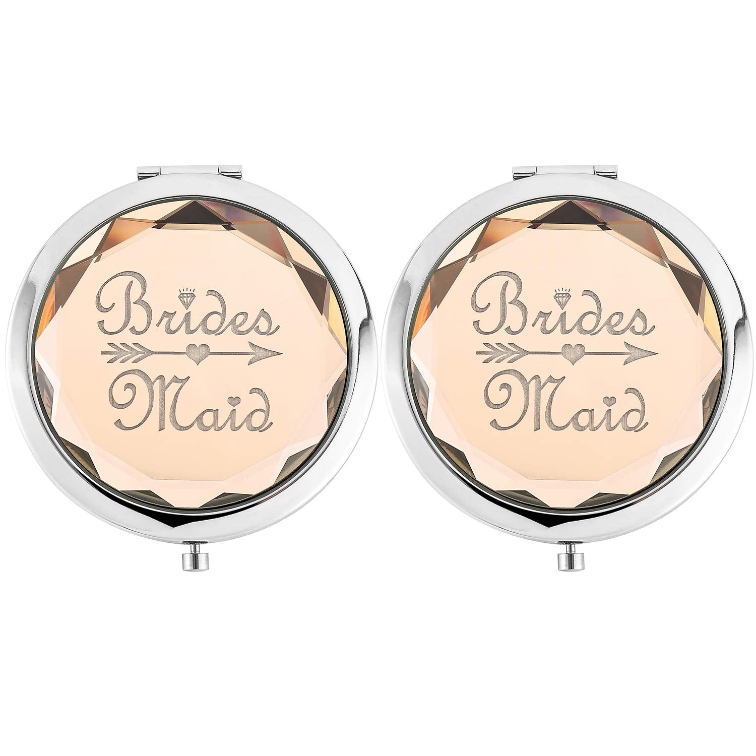 2 Pack Bachelorette Party Gifts for Bride,2 Bridesmaid Makeup Mirror,Crystal Pocket Compact Makeup Mirror Wedding Bridesmaid Gifts-Mirror for Bridal Party,Bridesmaid Proposal Gifts (Champagne)