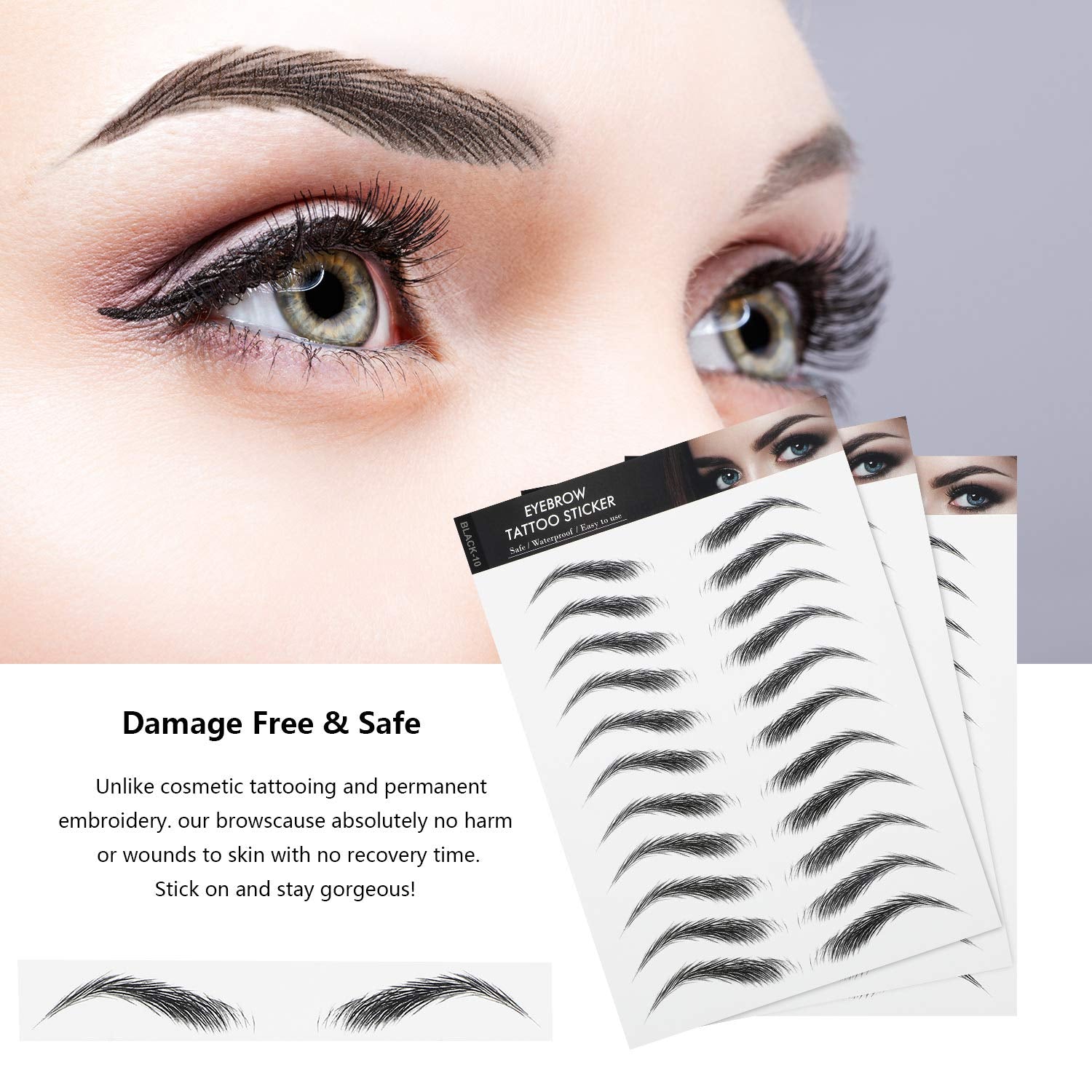 Waterproof 4D Eyebrow Tattoo Stickers – 12 Sheets, 108 Pairs of Hair-Like Temporary Eyebrows (Classic Style)