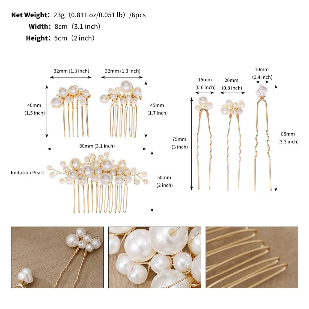 5PCS Pearl Hair Comb for Wedding Pearls Hair Clips Bridal Pearl Bobby Pins Set Gold Bridesmaid Hair Accessories for Women and Brides