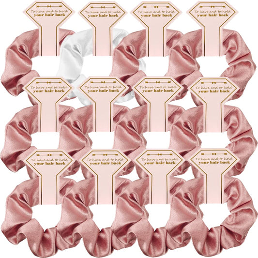 Satin Bridesmaid Scrunchies – 12-Pack Bridal & Bachelorette Party Favors | Proposal Gifts, Hair Ties & Bridesmaid Accessories (1 White & 11 Rose Gold)