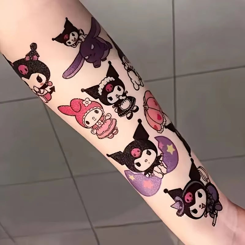 Hello Kitty Temporary Tattoos Kuromi Cute Anime Waterproof Tattoos Sanrio Durable Color Kawaii Tattoo Sticker Gifts