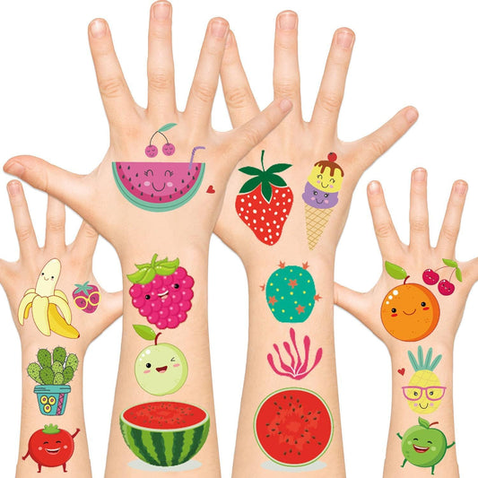 110 Pcs Temporary Tattoos for Kids, Fruity Mexican Fiesta Cactus Watermelon Party Supplies Favors Decorations Accessories, Waterproof Fake Kids Tattoos Stickers for Girls Boys Kids Color-A