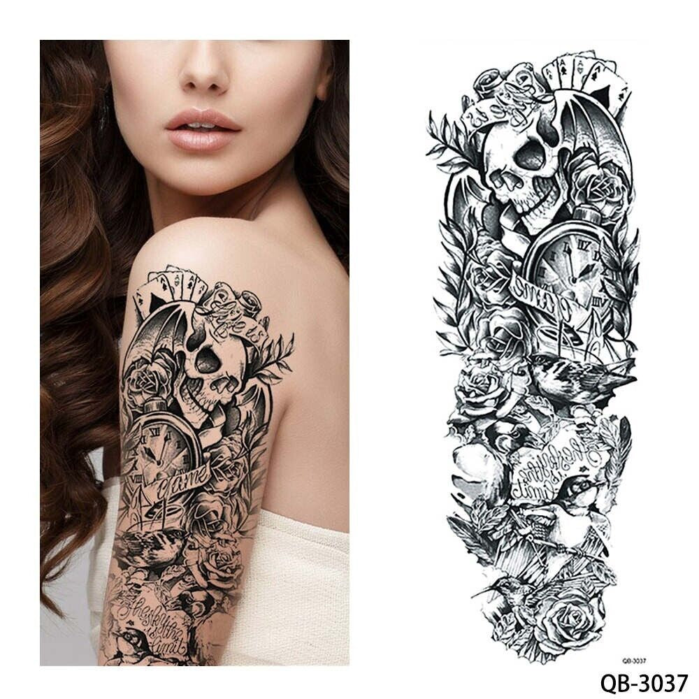 5-Piece Large Temporary Tattoo Sleeves – Waterproof, Full Arm Body Art for Men & Women | Skulls, Roosters & Swords