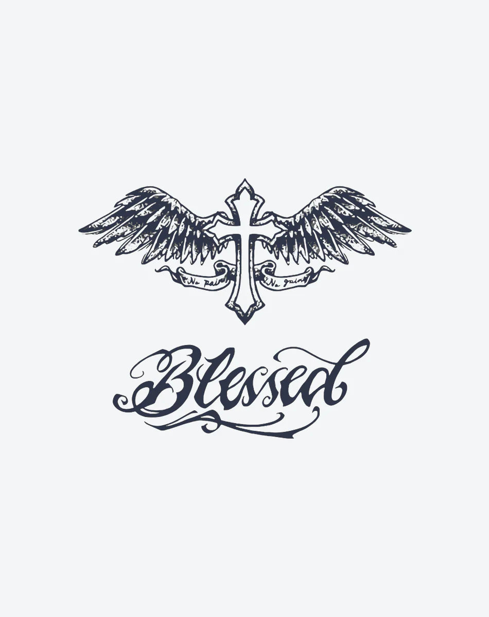 Blessed Wings Cross Tattoo – Calligraphy Style