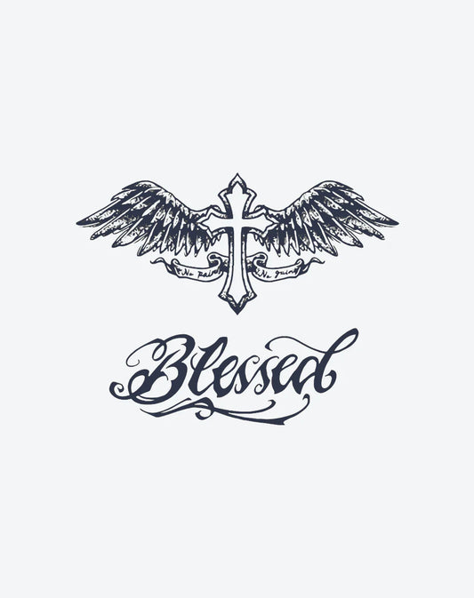 Blessed Wings Cross Tattoo – Calligraphy Style