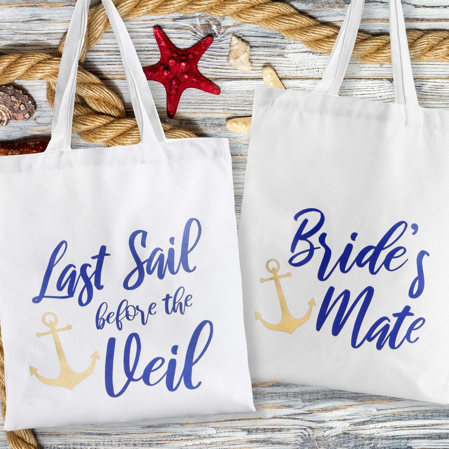 Nautical Bachelorette Party Canvas Bags – 12 Pack | “Last Sail Before the Veil” Bride & Bridesmaid Tote Bags | Nautical Bachelorette Party Favors & Decorations