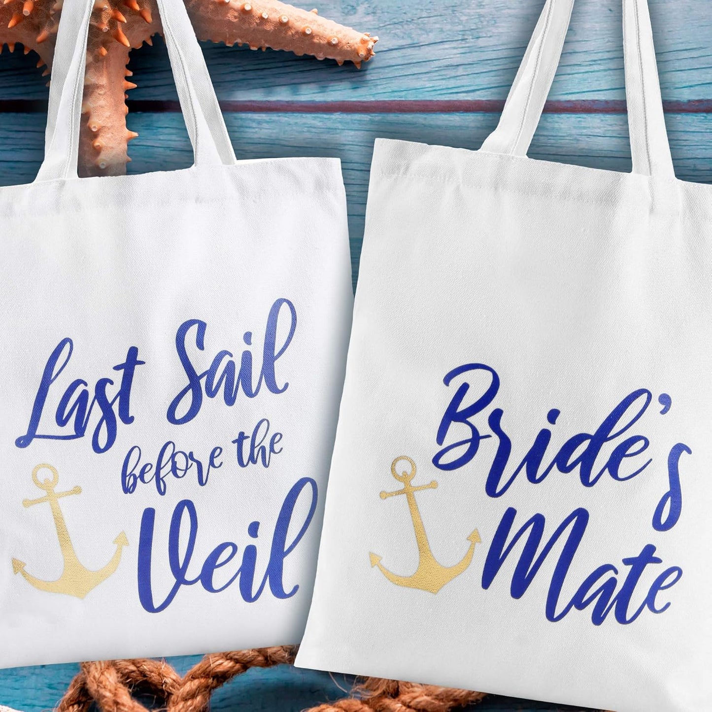 Nautical Bachelorette Party Canvas Bags – 12 Pack | “Last Sail Before the Veil” Bride & Bridesmaid Tote Bags | Nautical Bachelorette Party Favors & Decorations