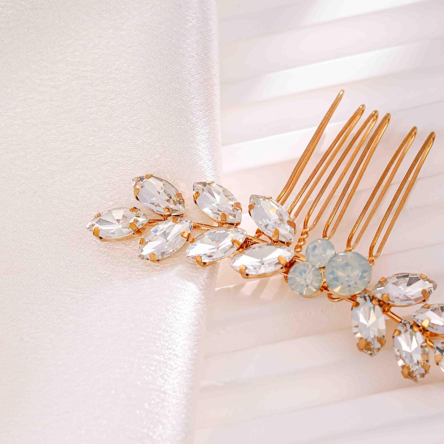 Bride Wedding Hair Comb Crystal Small Hair Piece Rhinestone Bridal Hair Side Comb Opal Gold Hair Accessories for Women and Brides