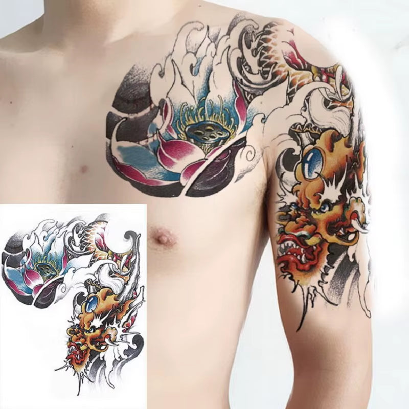 Shoulder & Upper Chest Temporary Tattoos – Japanese & Tribal Designs for Men | Waterproof Body Art | Long-Lasting & Bold