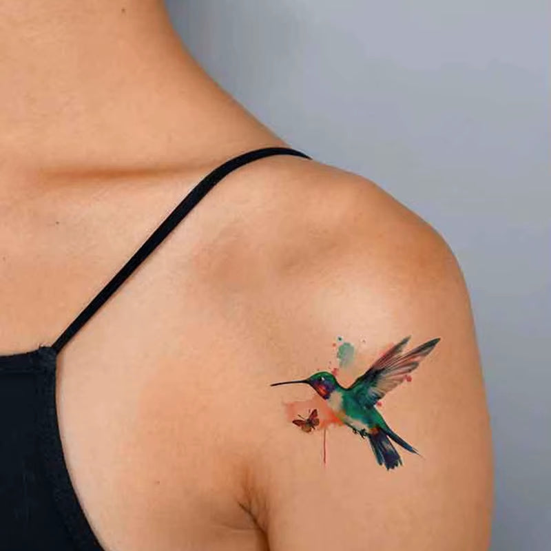 8 Sheets Watercolor Hummingbird Temporary Tattoos for Women Dragonfly Birds Body Art Tatoos Waterproof Fake DIY Painting Tattoos